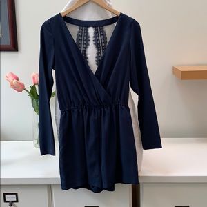Navy BCBG romper w/ beautiful lace detail in back